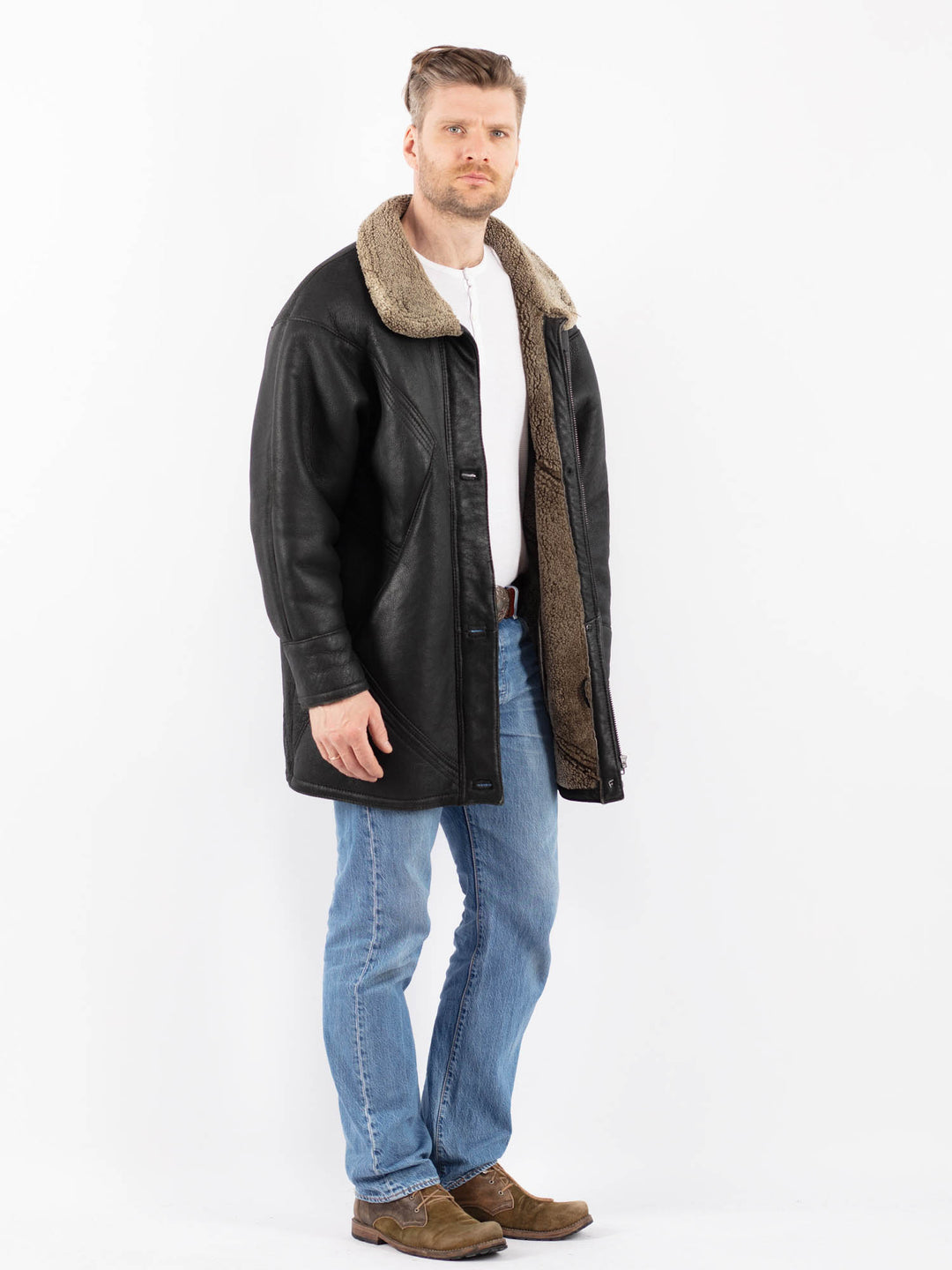 Vintage 90's Men Sheepskin Coat in BlackZ1453