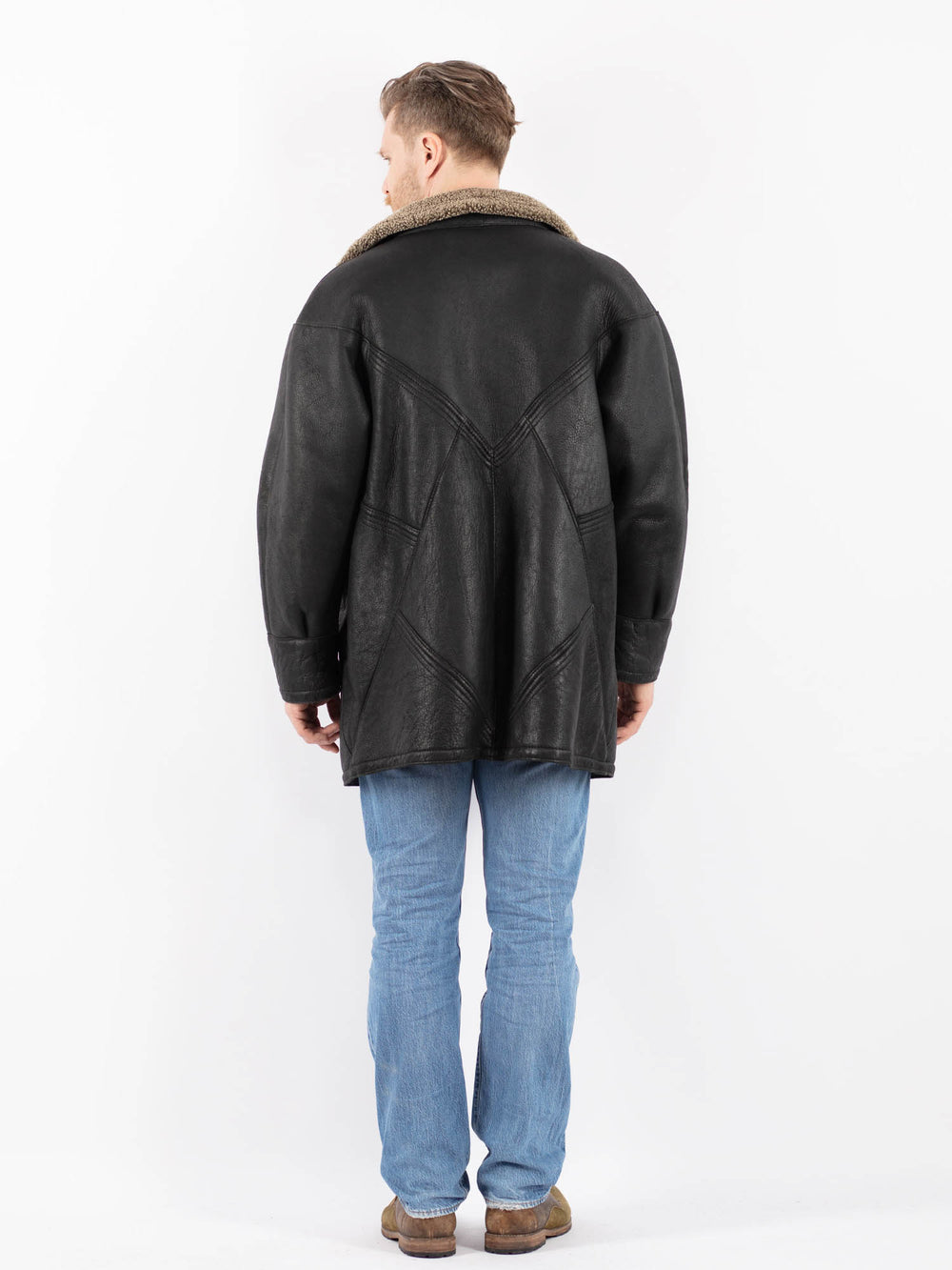 Vintage 90's Men Sheepskin Coat in BlackZ1453