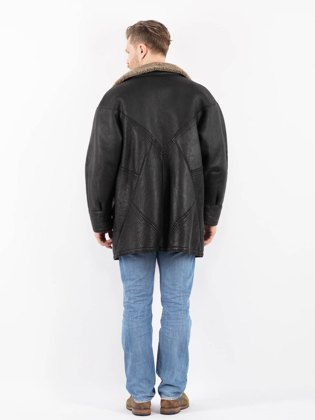 Vintage 90's Men Sheepskin Coat in BlackZ1453