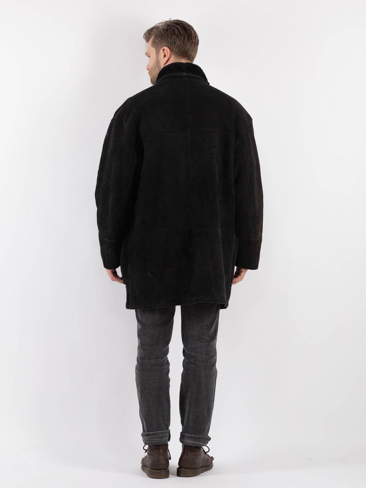 Vintage 90's Men Sheepskin Coat in BlackZ564
