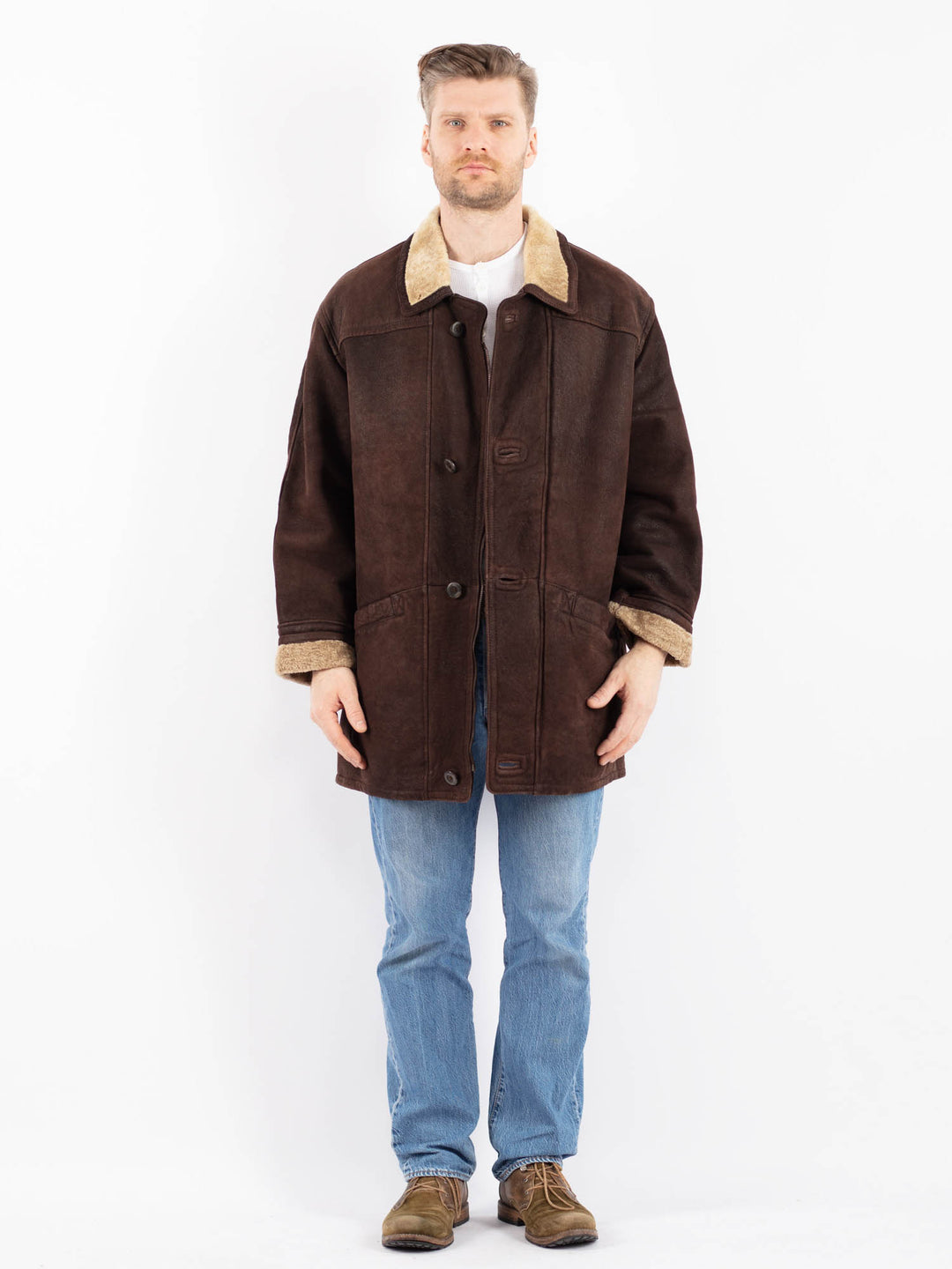 Vintage 90's Men Sheepskin Coat in BrownZ1454