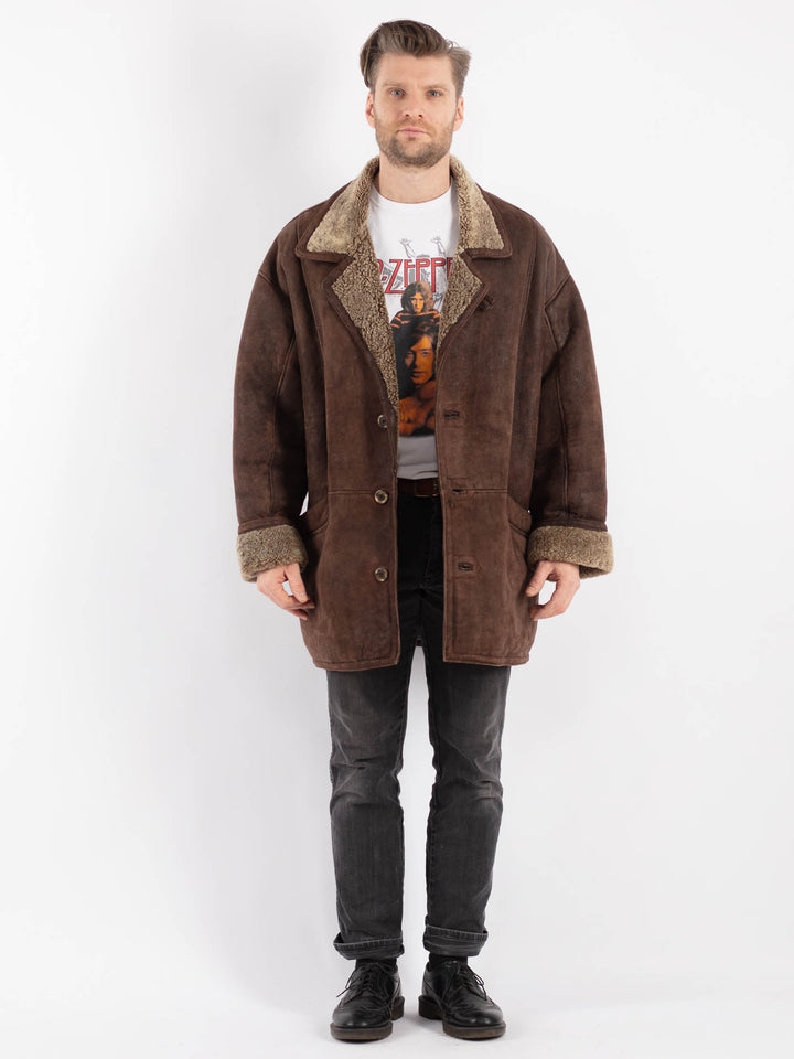 Vintage 90's Men Sheepskin Coat in BrownZ471