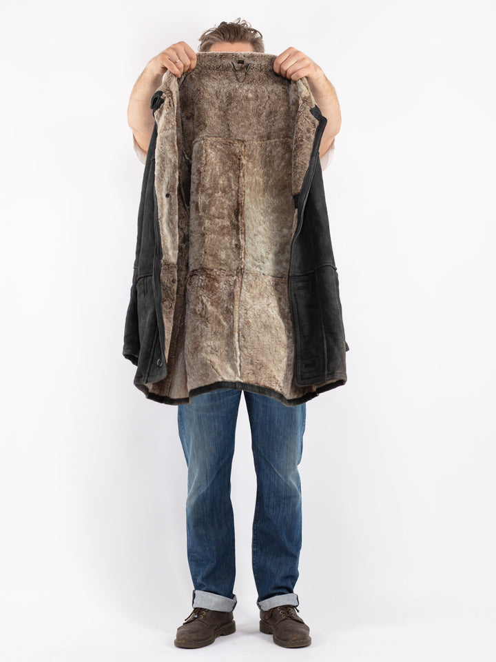 Vintage Men Sheepskin Coat in Black