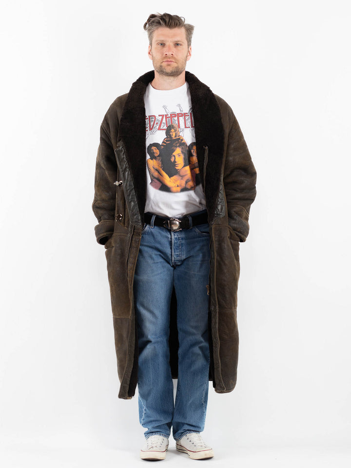 Vintage 90's Men Sheepskin Coat in BrownZ1798