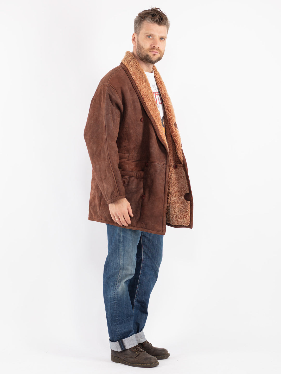 Vintage 90's Men Sheepskin Coat in Brown