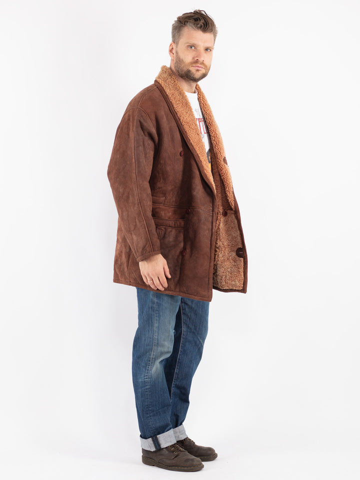Vintage 90's Men Sheepskin Coat in Brown