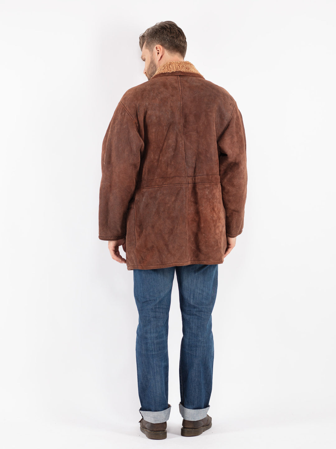 Vintage 90's Men Sheepskin Coat in Brown