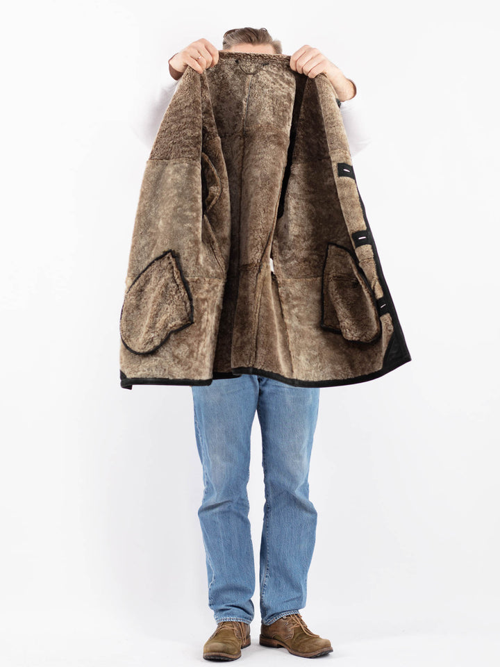 Vintage 90's Men Sheepskin Coat in BlackZ1456