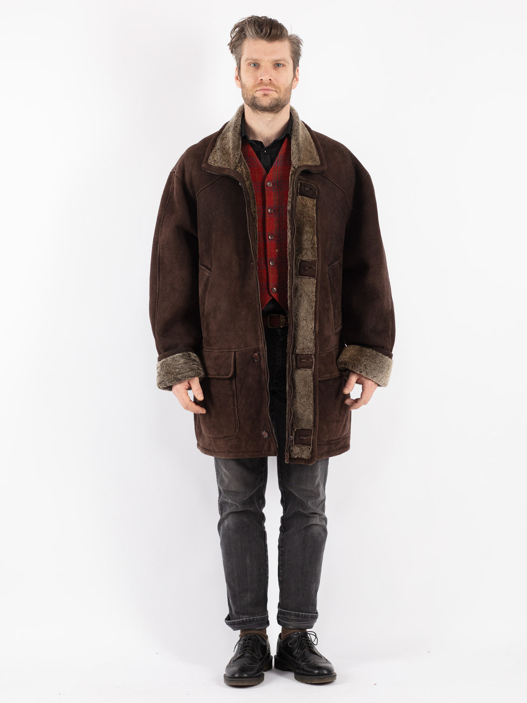 Vintage 90's Men Sheepskin Coat in Brown