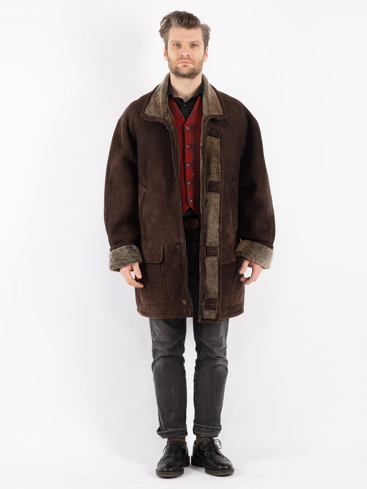 Vintage 90's Men Sheepskin Coat in Brown