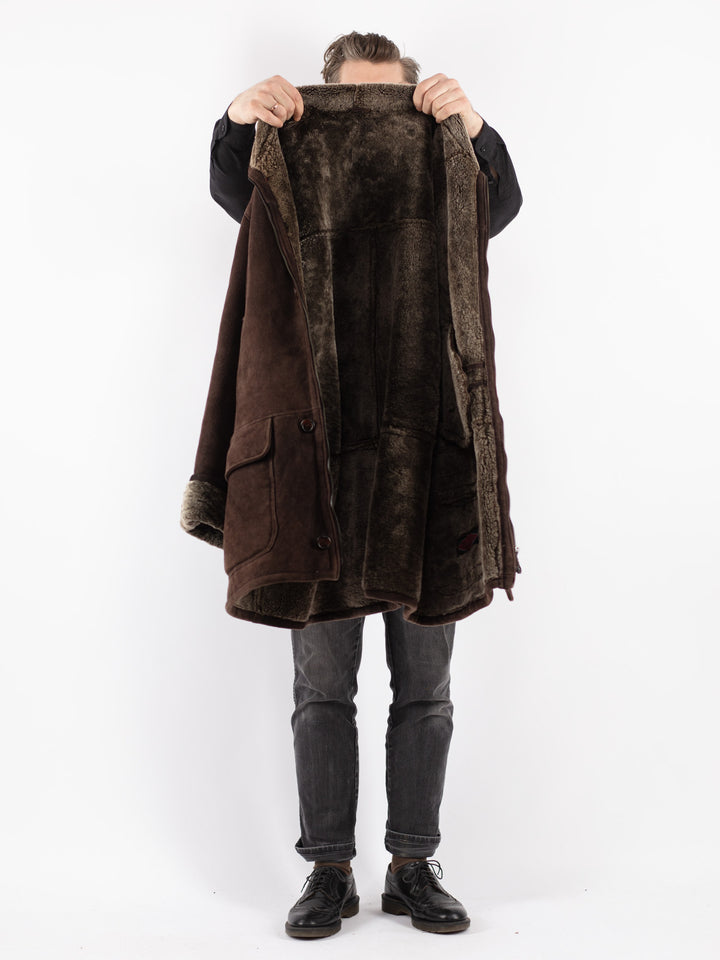 Vintage 90's Men Sheepskin Coat in Brown