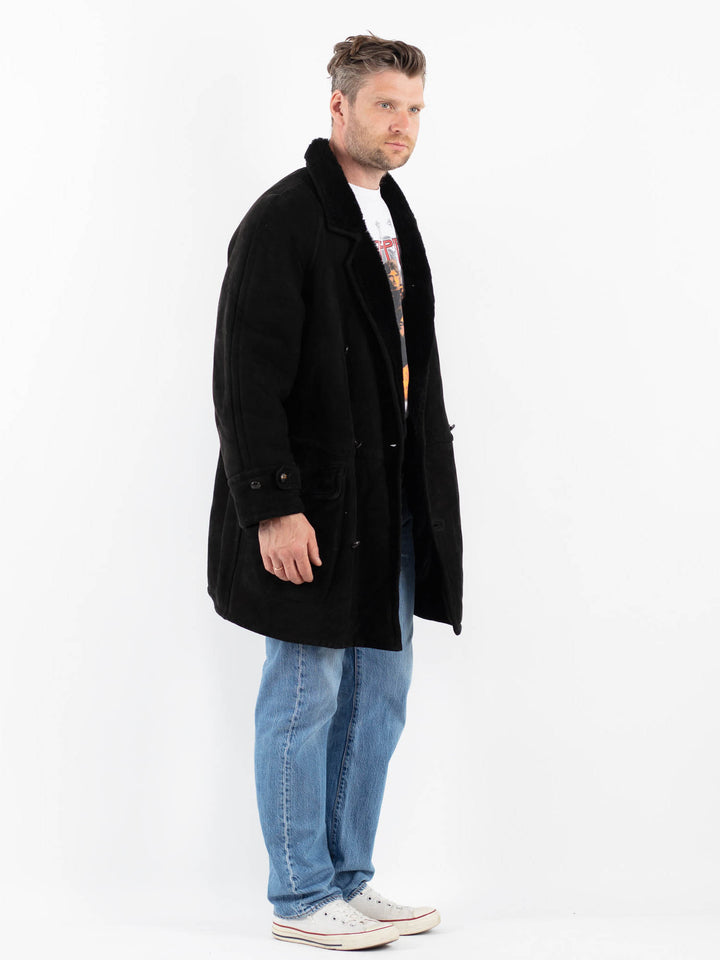 Vintage 80's Men Sheepskin Coat in BlackZ1799