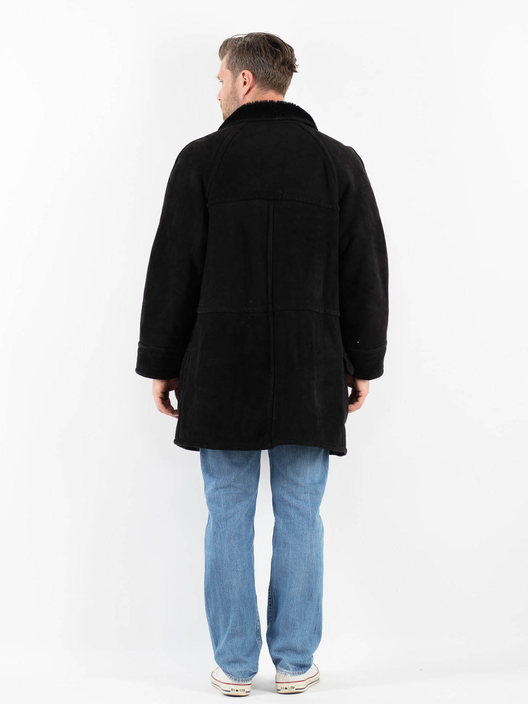 Vintage 80's Men Sheepskin Coat in BlackZ1799