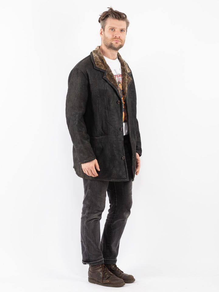 Vintage 90's Men Sheepskin Coat in Black