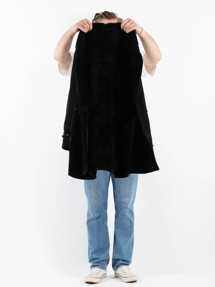 Vintage 80's Men Sheepskin Coat in BlackZ1799