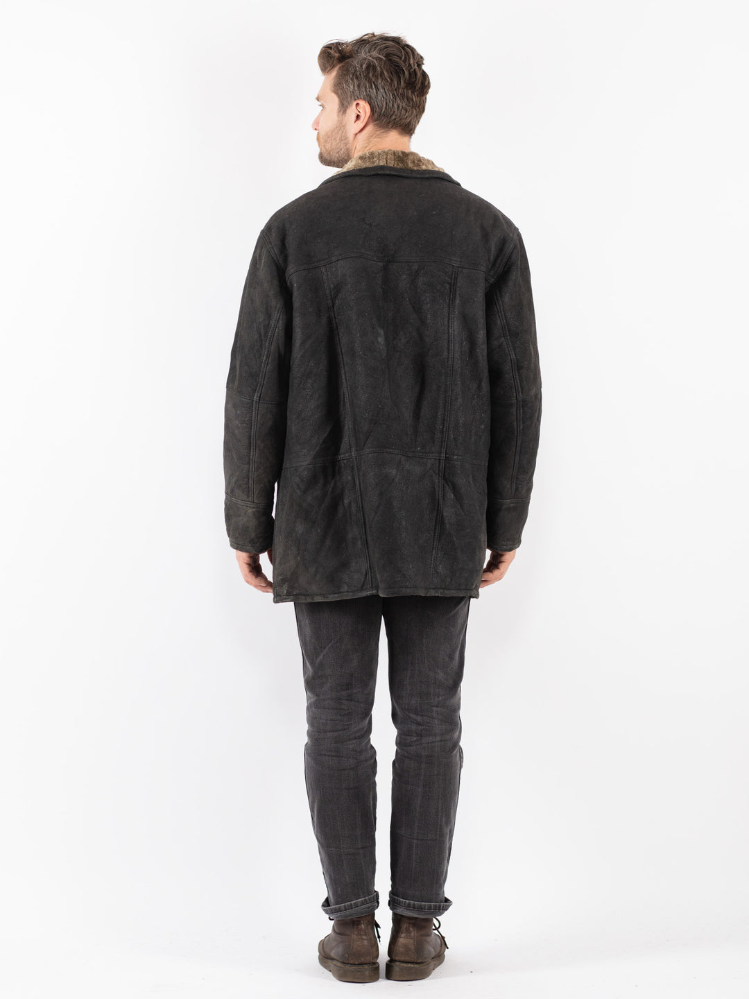 Vintage 90's Men Sheepskin Coat in Black