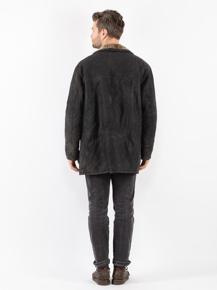 Vintage 90's Men Sheepskin Coat in Black