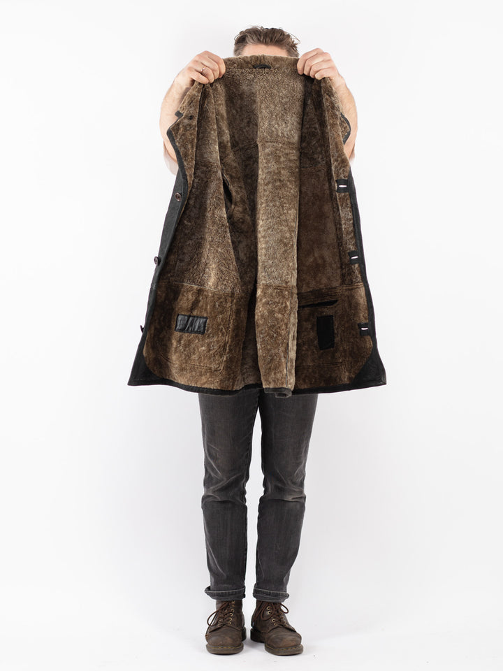 Vintage 90's Men Sheepskin Coat in Black