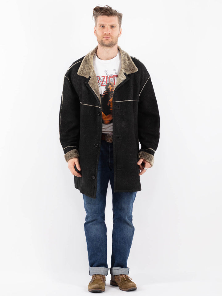 Vintage 90's Men Sheepskin Coat in BlackZ1566