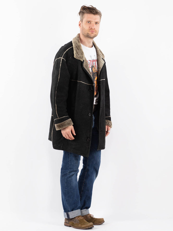Vintage 90's Men Sheepskin Coat in BlackZ1566