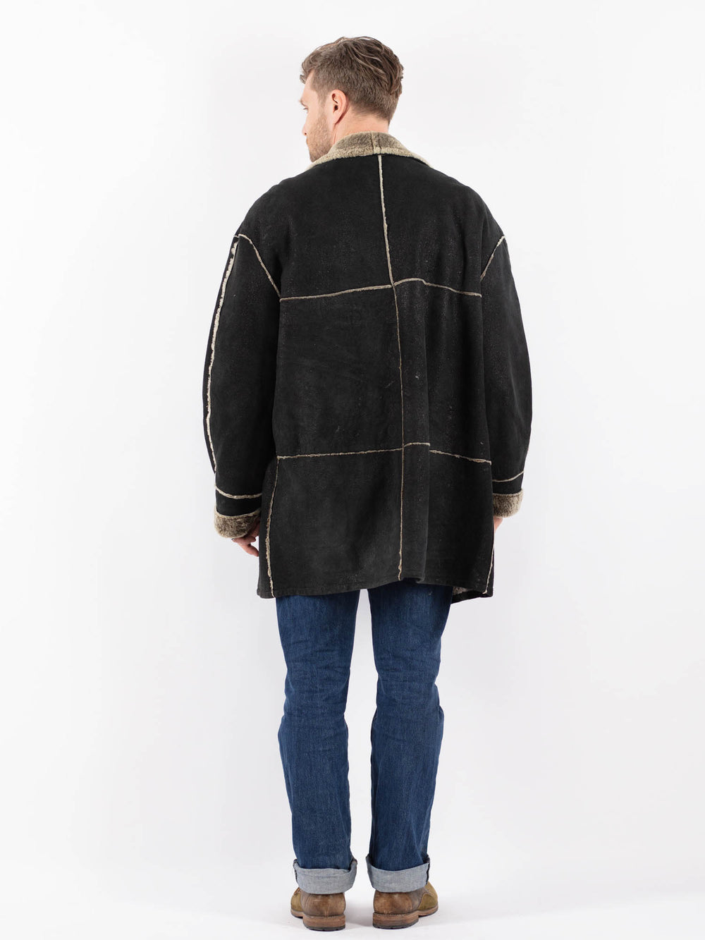 Vintage 90's Men Sheepskin Coat in BlackZ1566