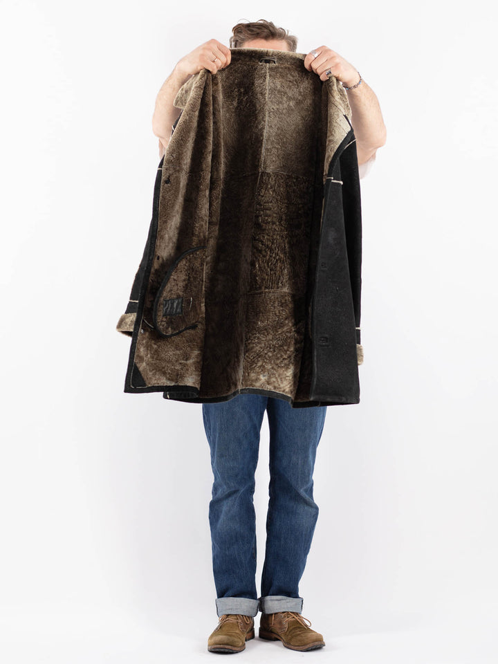 Vintage 90's Men Sheepskin Coat in BlackZ1566