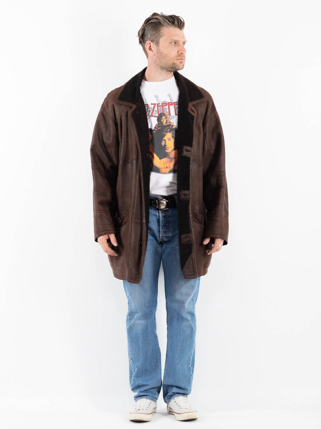 Vintage 90's Men Sheepskin Coat in BrownZ1805