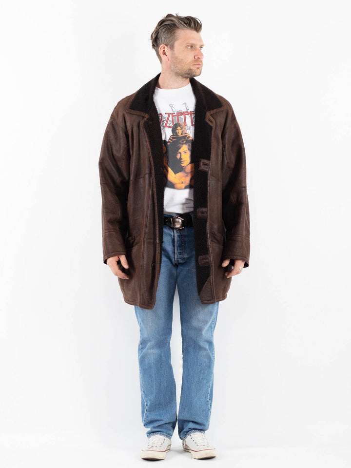 Vintage 90's Men Sheepskin Coat in BrownZ1805