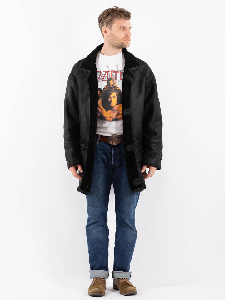 Vintage 90's Men Sheepskin Coat in BlackZ1567
