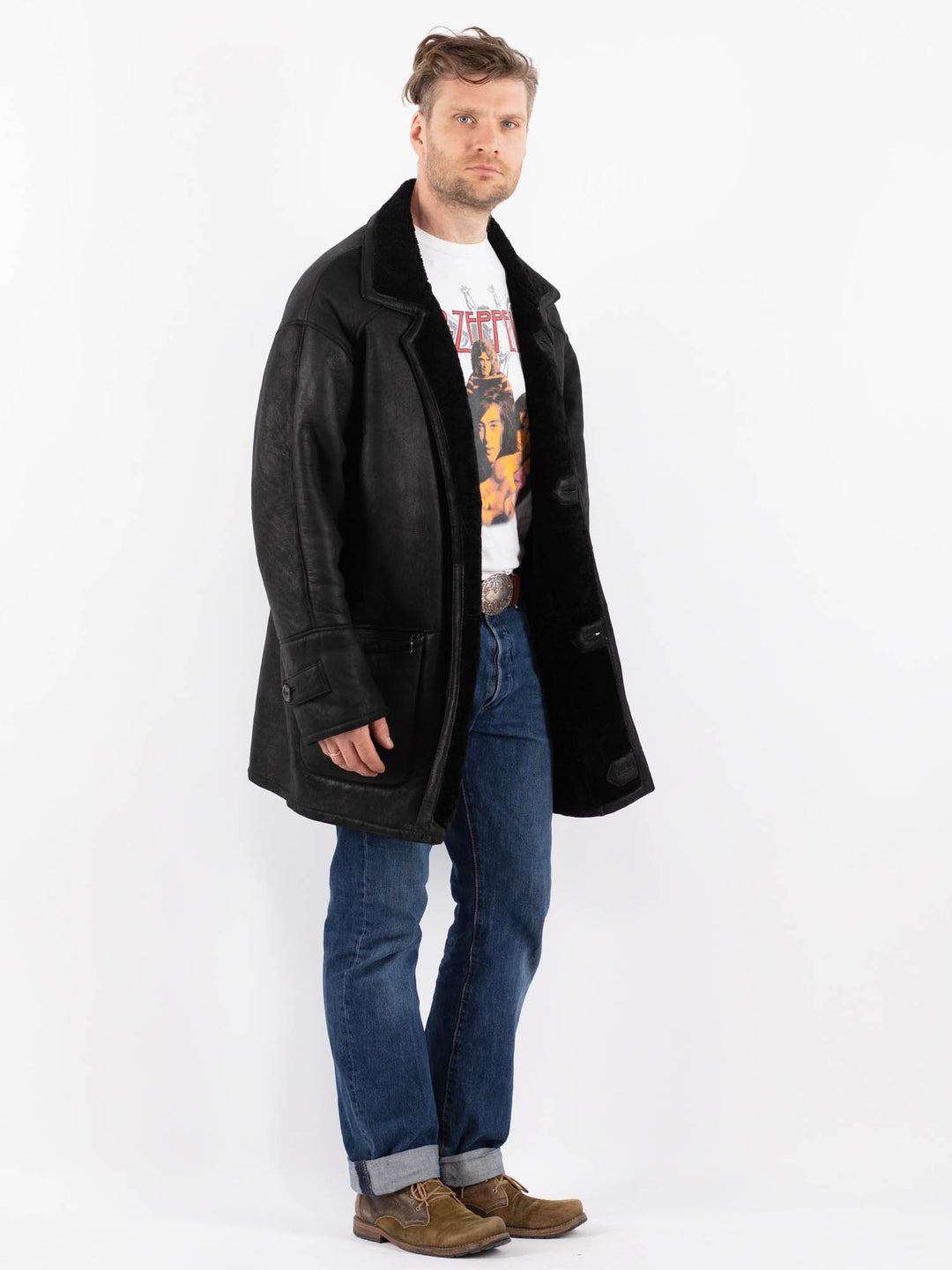 Vintage 90's Men Sheepskin Coat in BlackZ1567