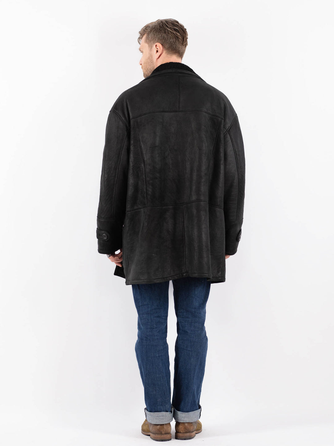 Vintage 90's Men Sheepskin Coat in BlackZ1567