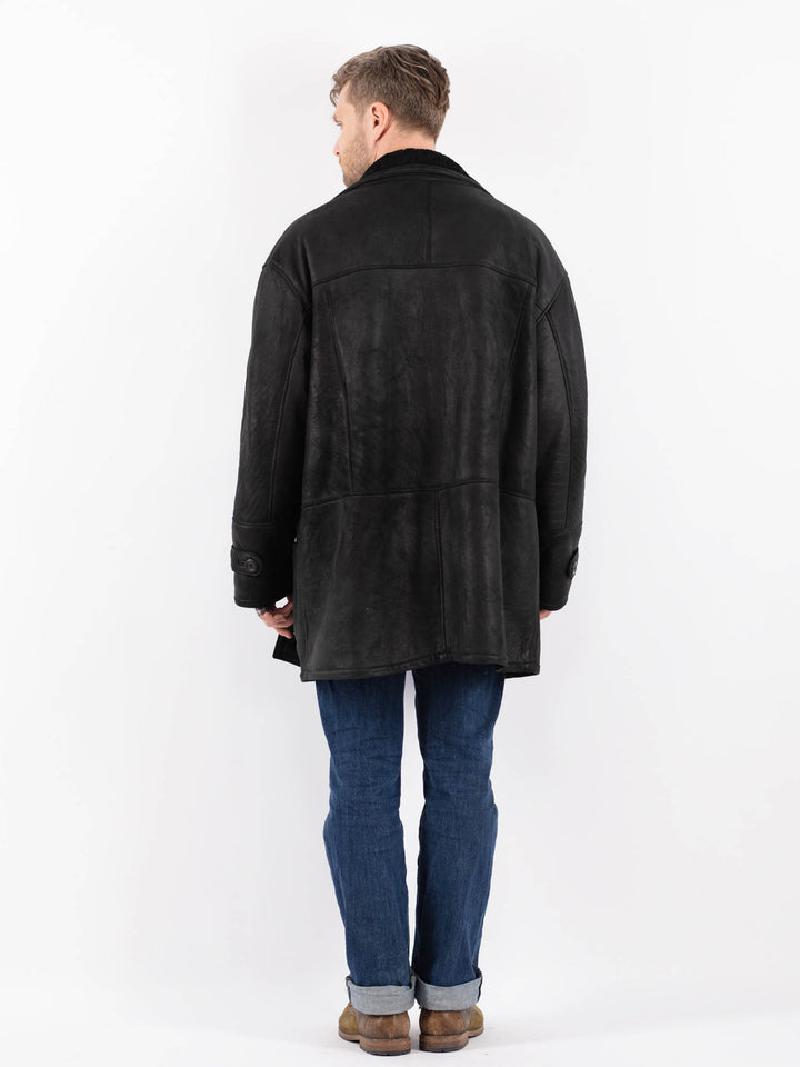 Vintage 90's Men Sheepskin Coat in BlackZ1567