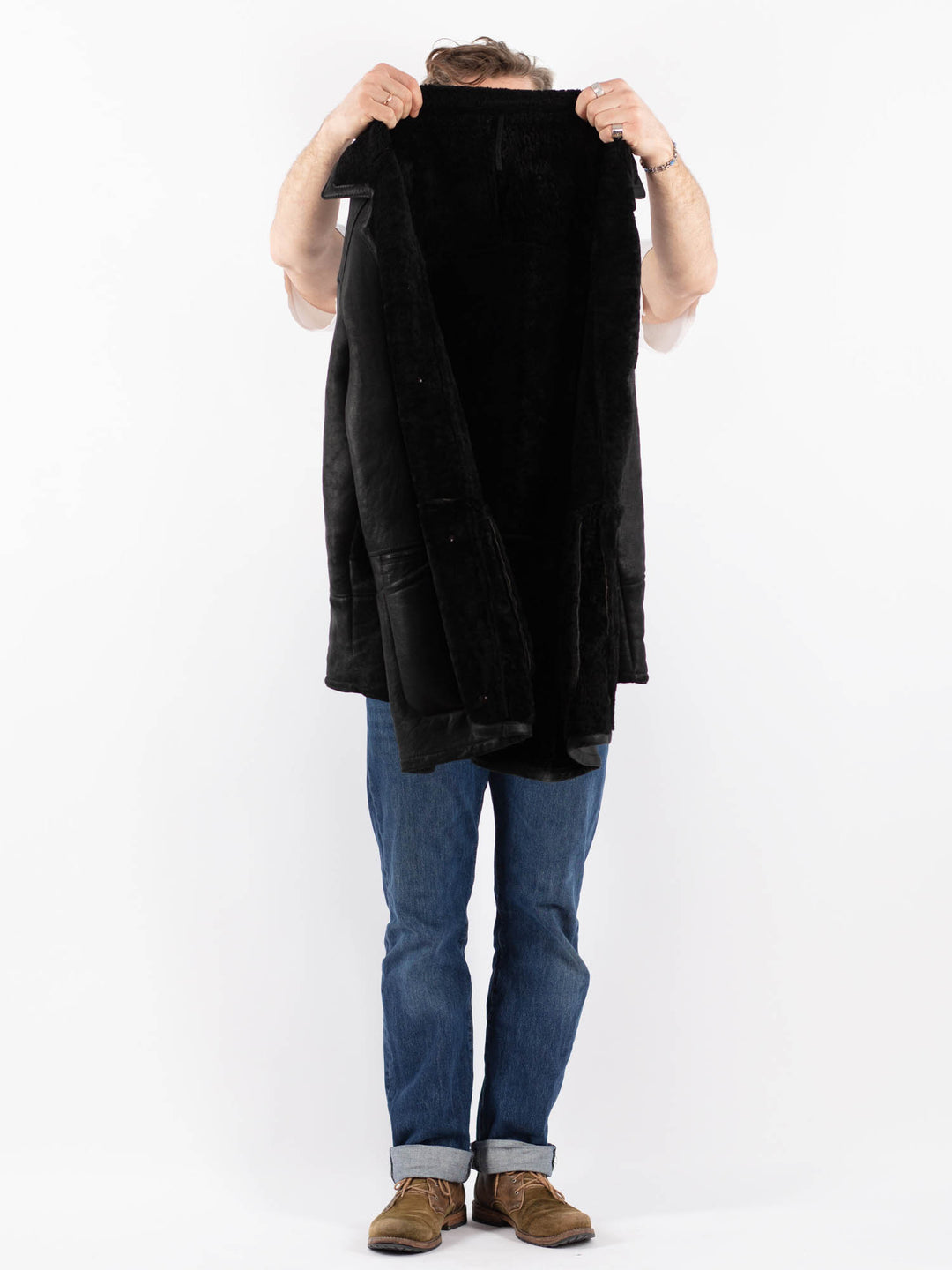 Vintage 90's Men Sheepskin Coat in BlackZ1567
