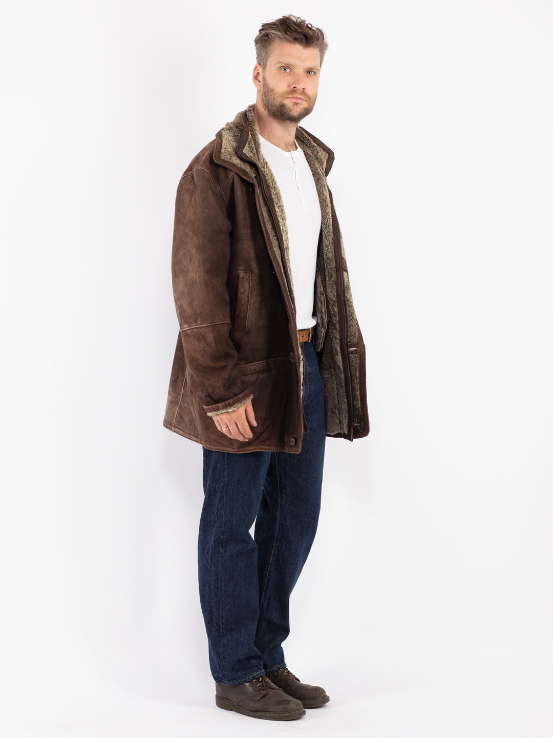 Vintage Men Sheepskin Coat in Brown