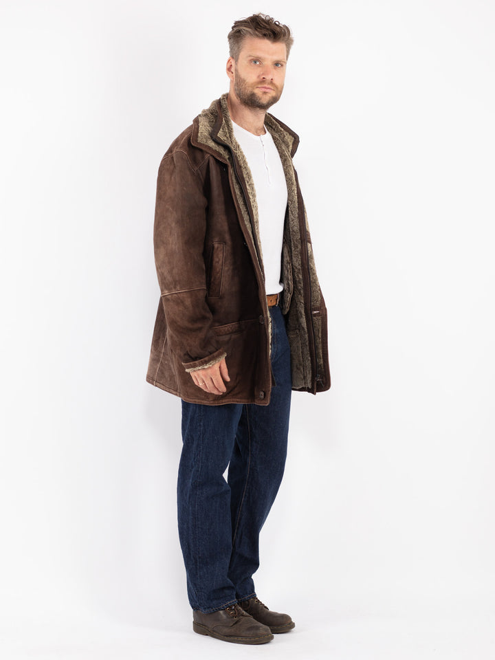 Vintage Men Sheepskin Coat in Brown