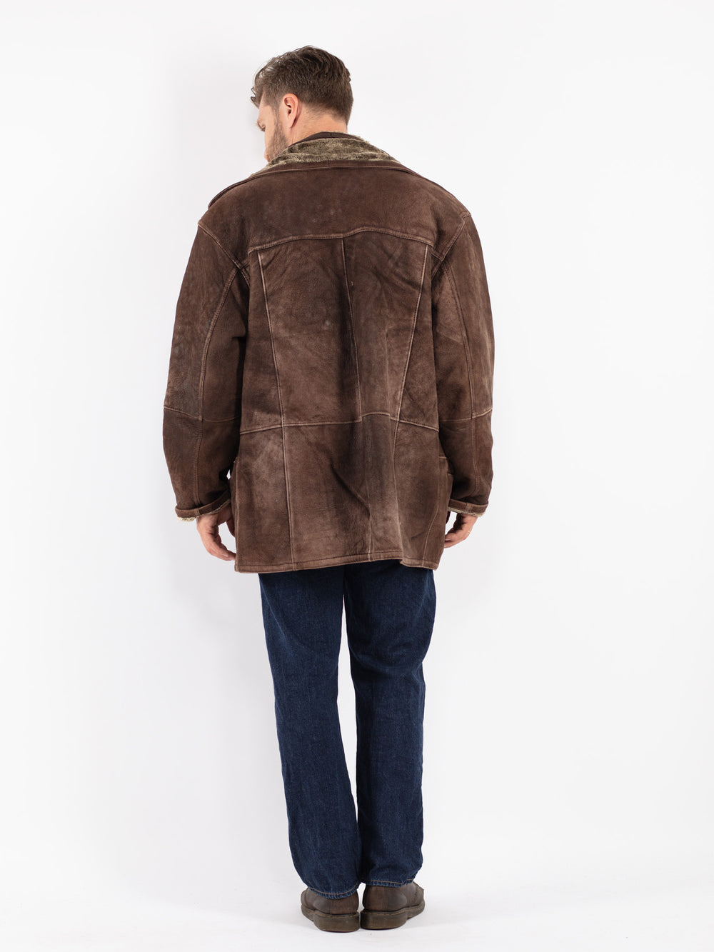 Vintage Men Sheepskin Coat in Brown
