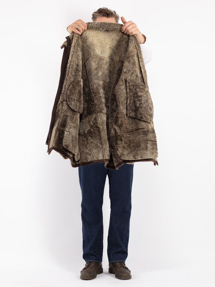 Vintage Men Sheepskin Coat in Brown