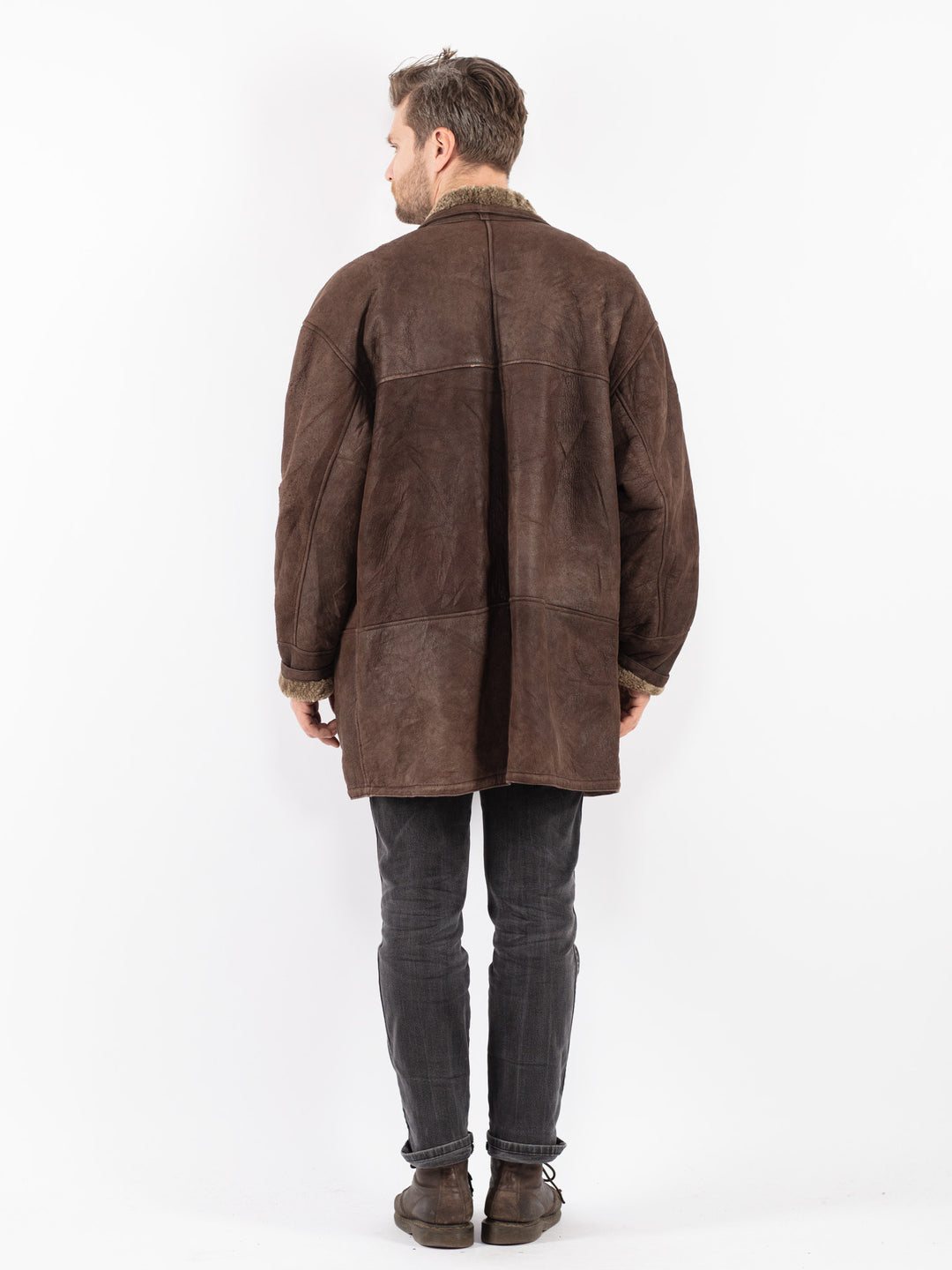 Vintage 90's Men Sheepskin Coat in Brown