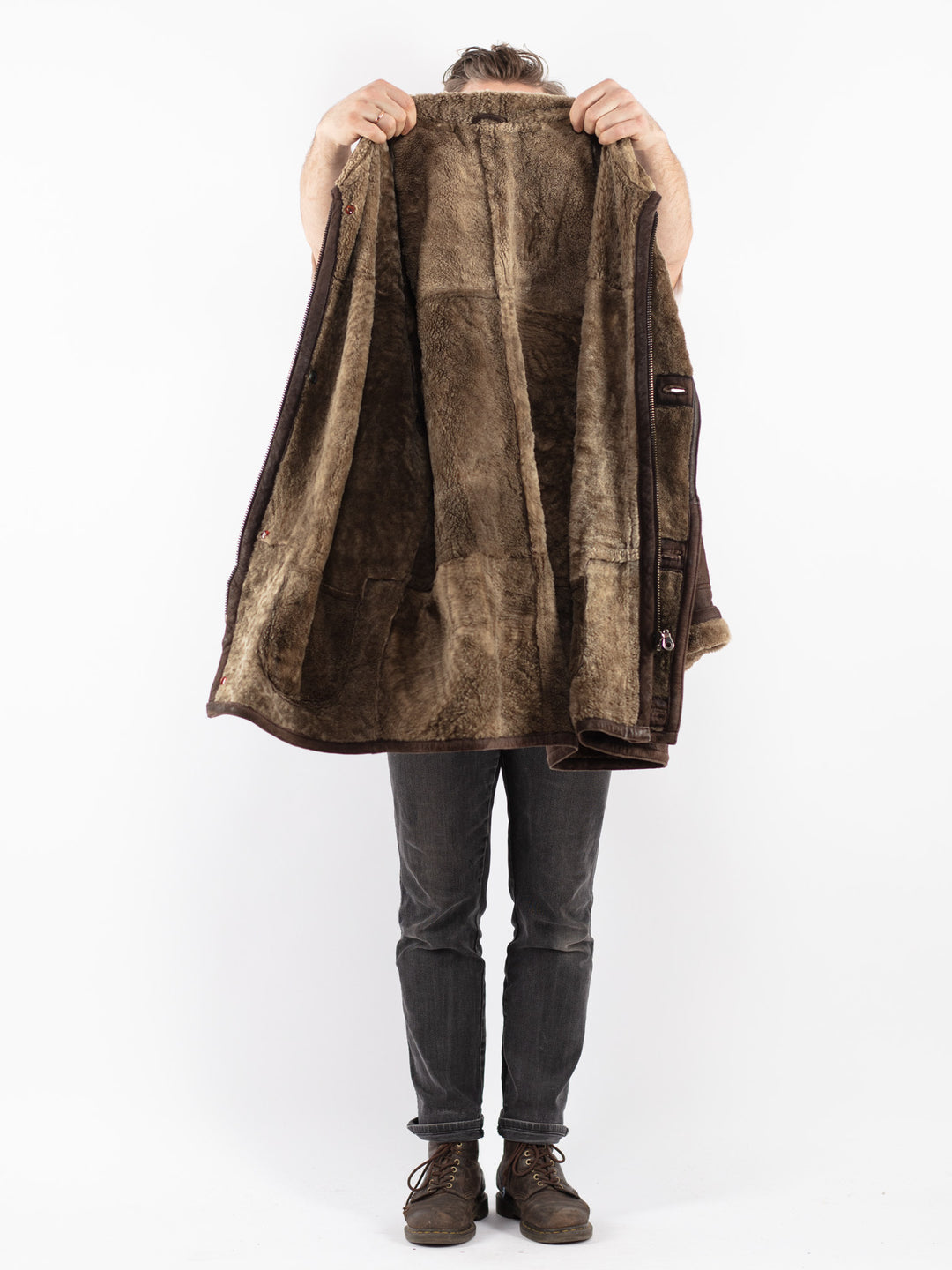 Vintage 90's Men Sheepskin Coat in Brown