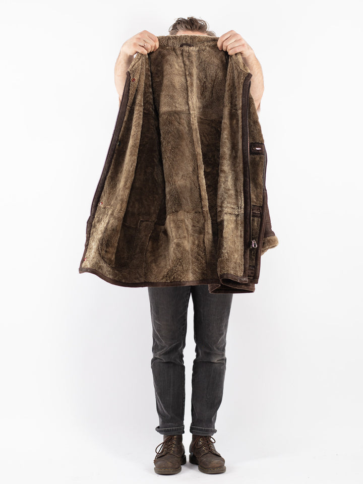 Vintage 90's Men Sheepskin Coat in Brown