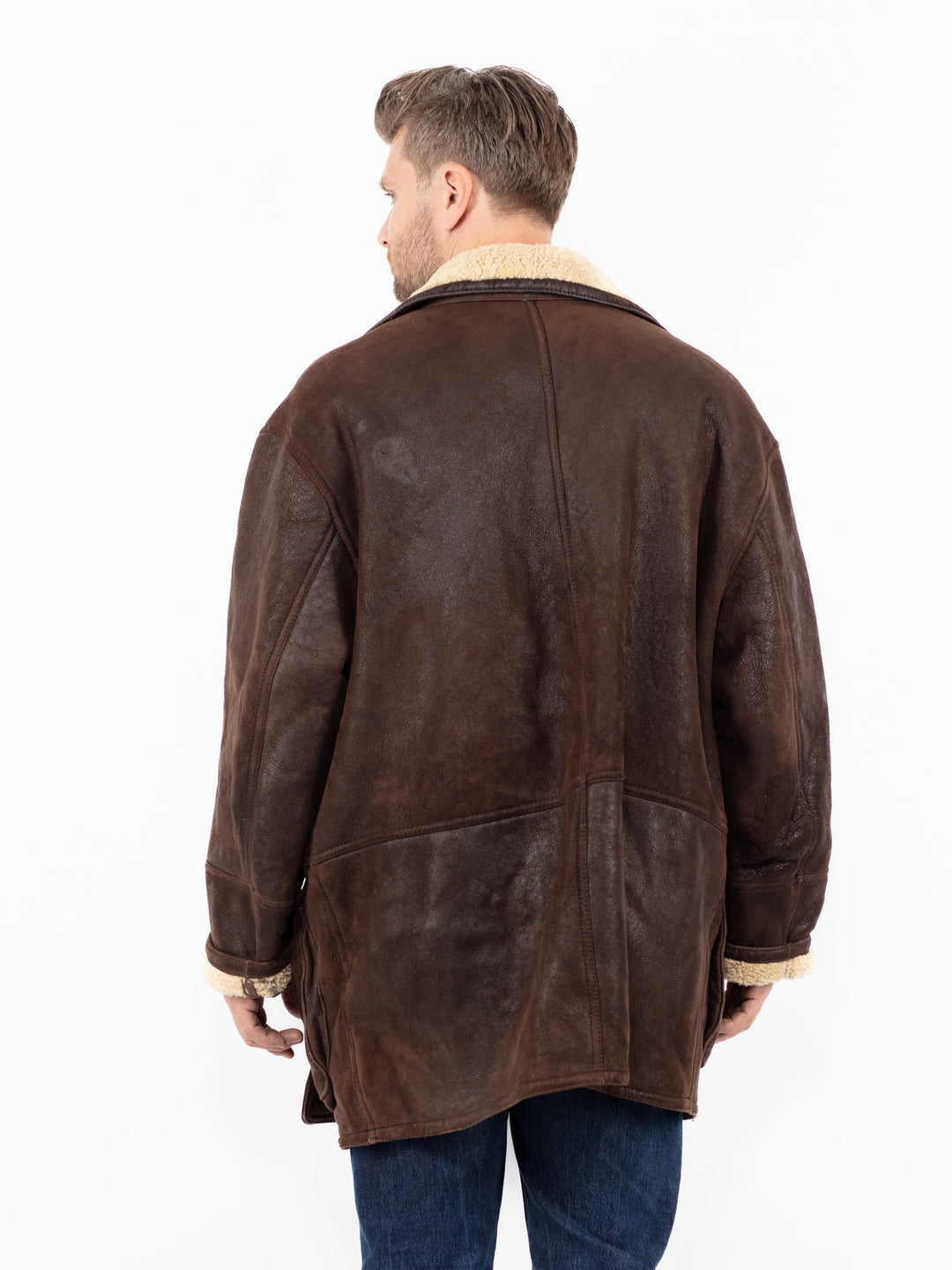 Vintage 90's Men Sheepskin Shearling Coat in Brown