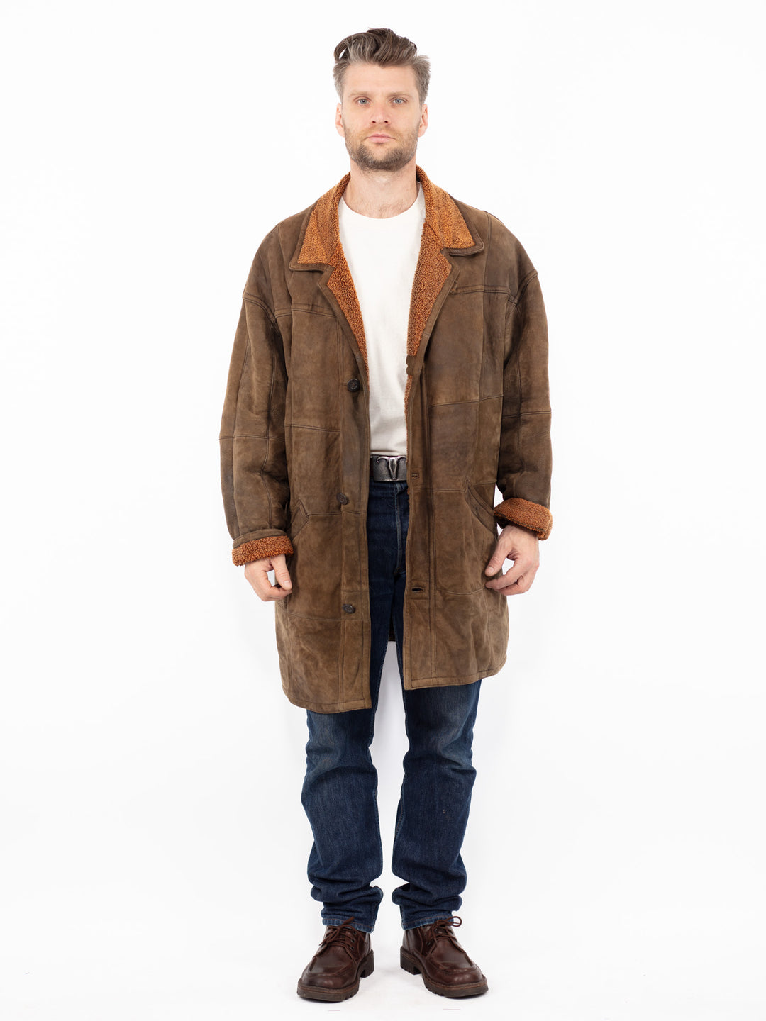 Vintage 90's Men Sheepskin Coat in BrownZ2603