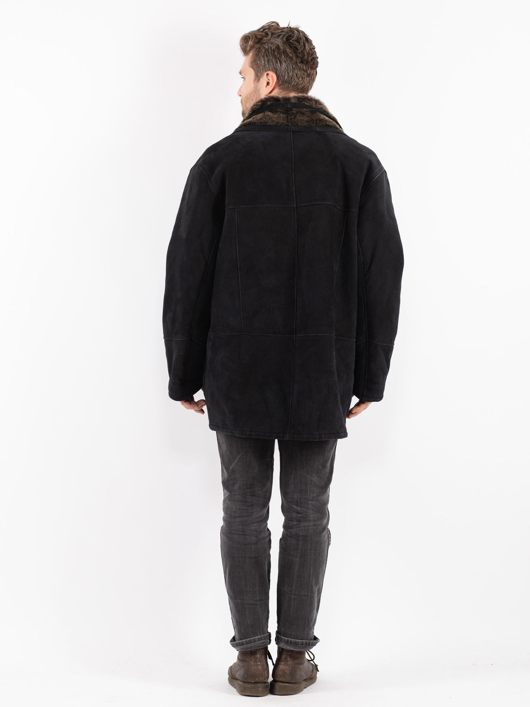 Vintage 90's Men Sheepskin Coat in Black