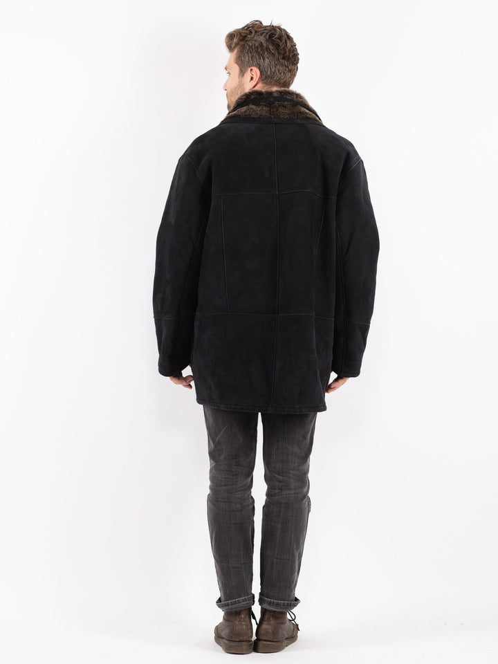 Vintage 90's Men Sheepskin Coat in Black