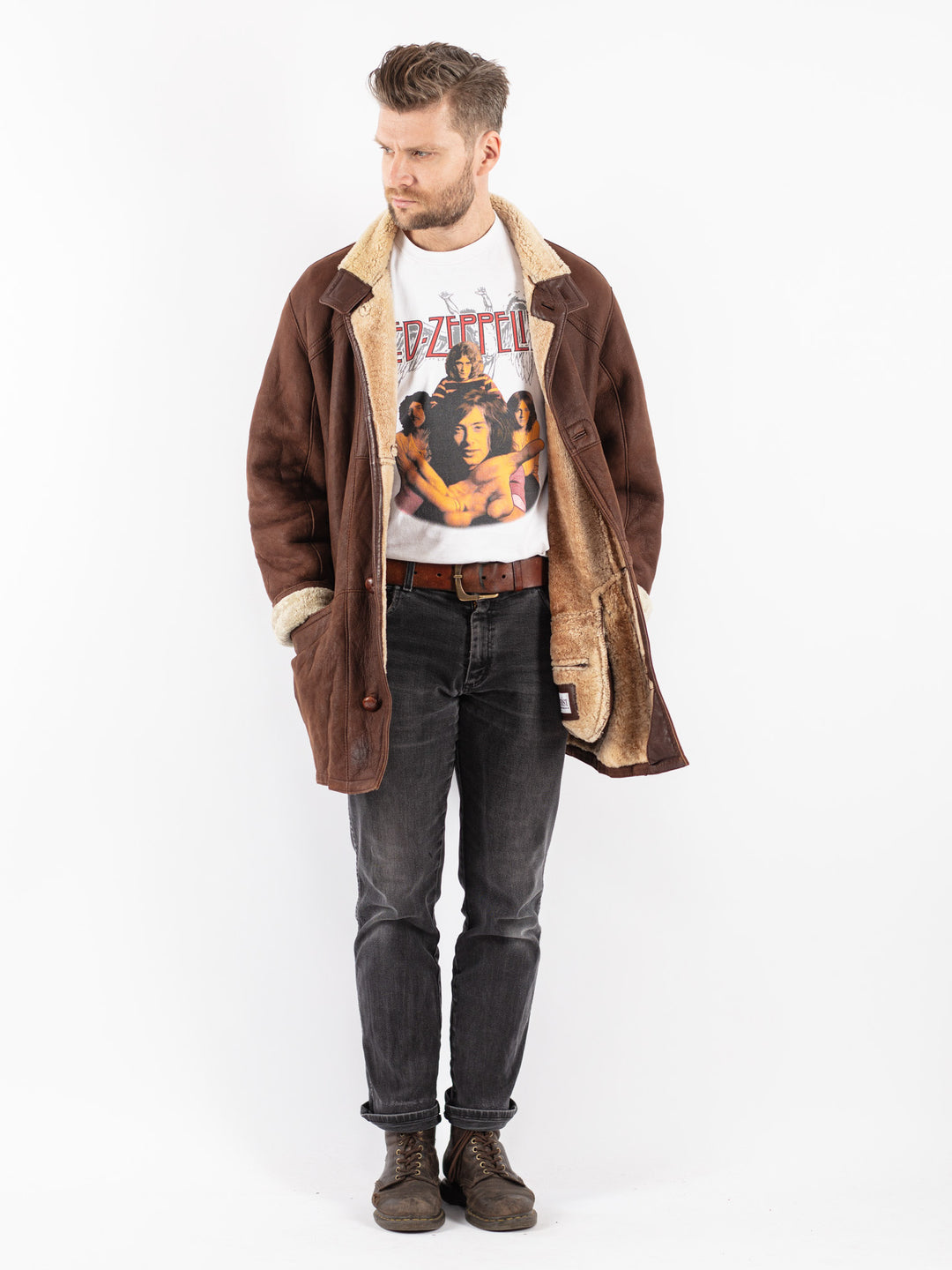 Vintage 90's Men Sheepskin Coat in Brown