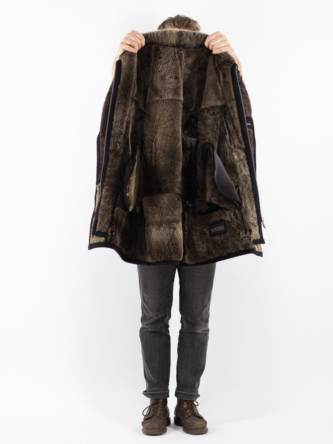 Vintage 90's Men Sheepskin Coat in Black