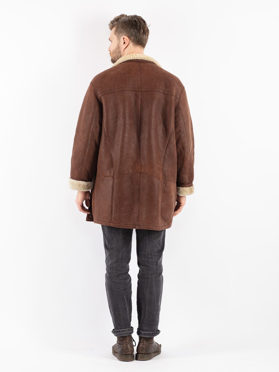 Vintage 90's Men Sheepskin Coat in Brown