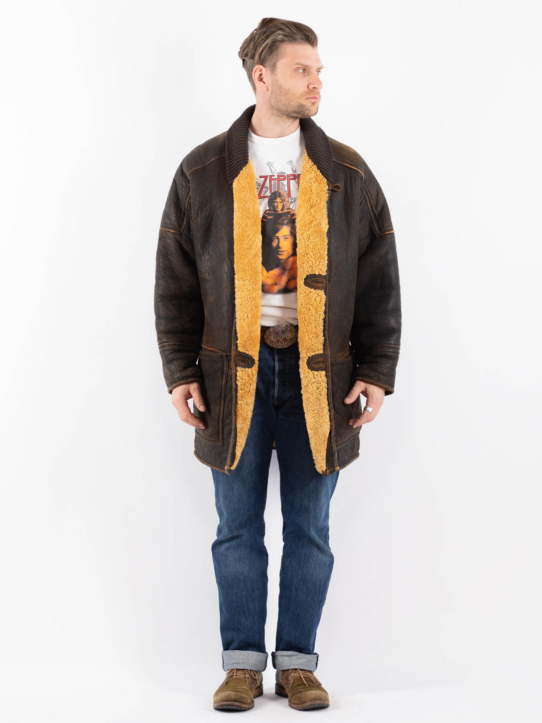 Vintage 70's Men Sheepskin Shearling Coat in Z1571