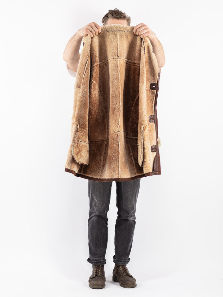Vintage 90's Men Sheepskin Coat in Brown