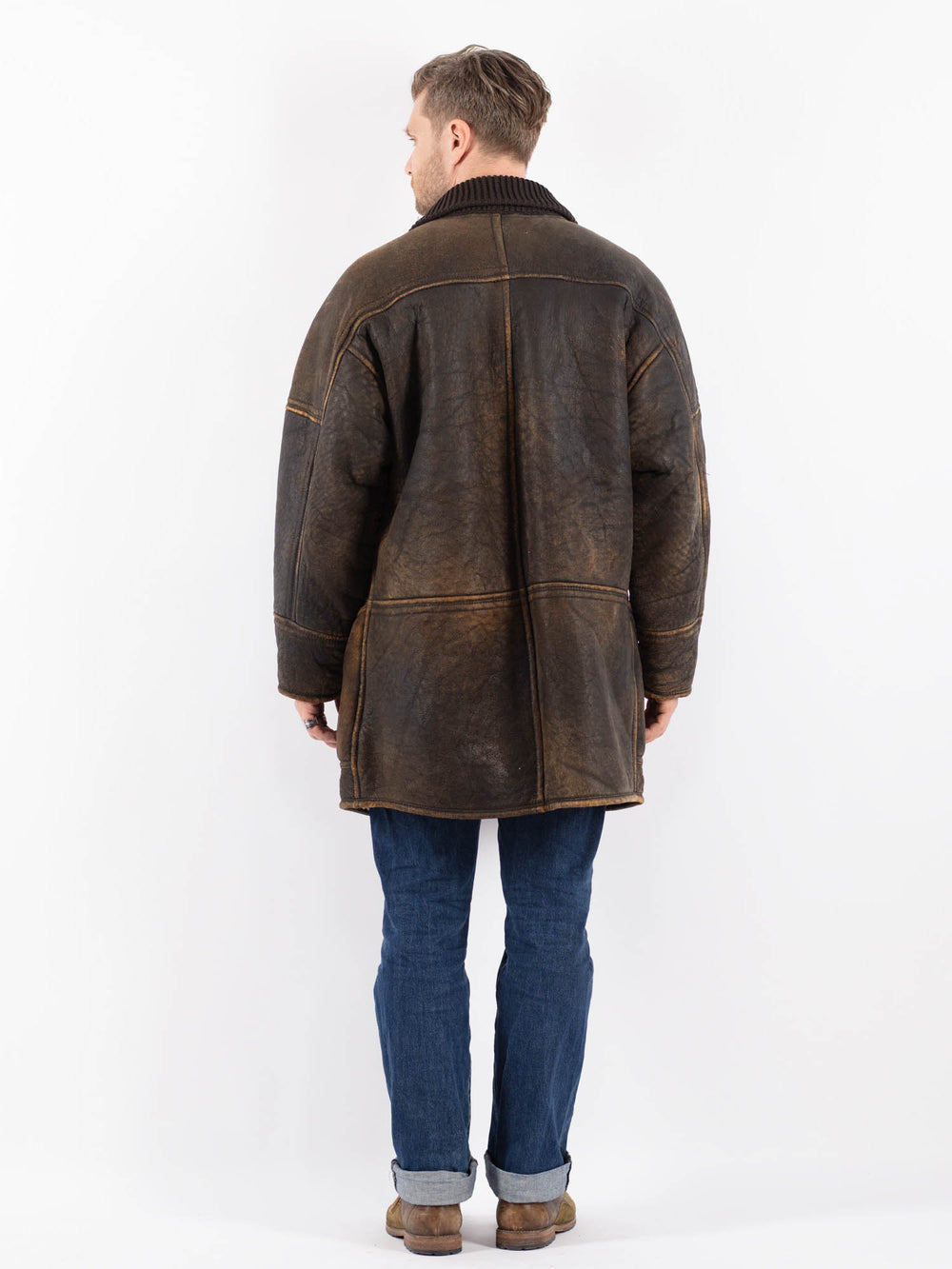 Vintage 70's Men Sheepskin Shearling Coat in Z1571